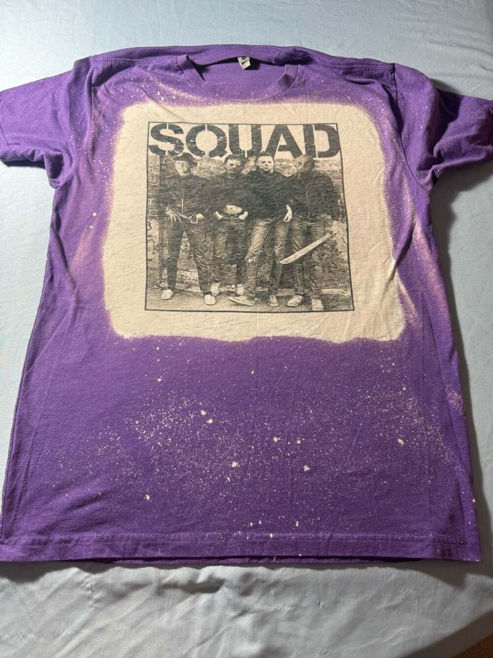 Next Level Apparel Squad T-Shirt, Purple Bleach-Dyed Graphic Tee, Size L